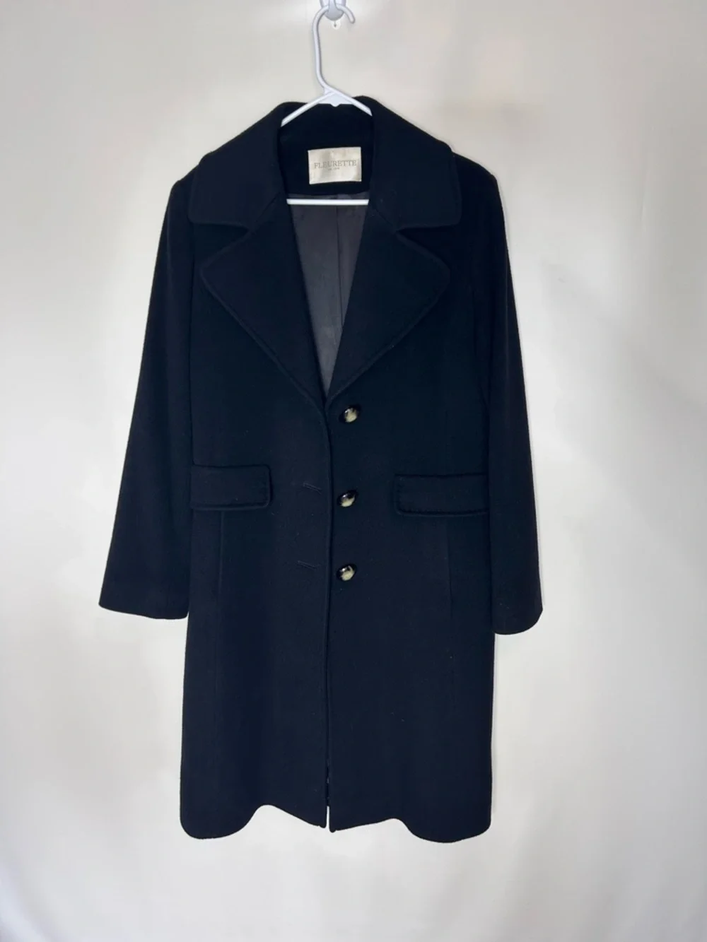 Fleurette black wool and cashmere button-front longline‎ winter coat | Size 12